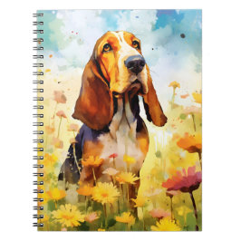 Basset Hound-färgad vattenfärgsgrafik Anteckningsbok