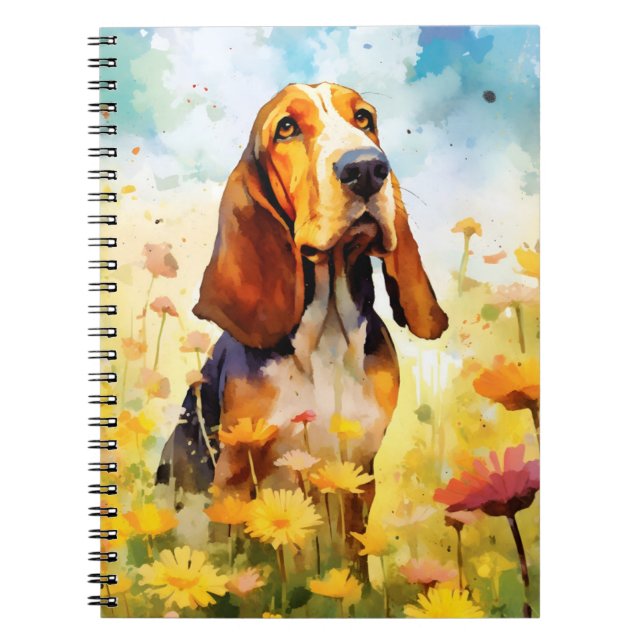 Basset Hound-färgad vattenfärgsgrafik Anteckningsbok (Framsidan)