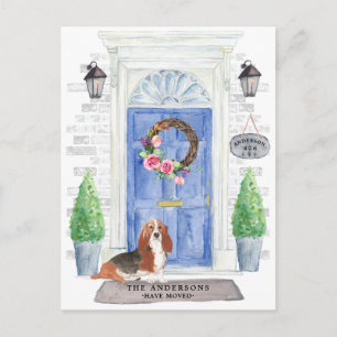 Basset Hound Flytta Announement Postcard Vykort