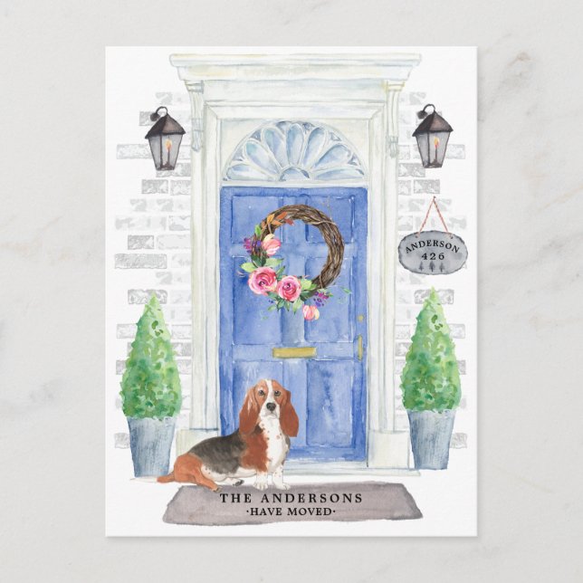 Basset Hound Flytta Announement Postcard Vykort (Framsida)
