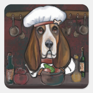 BASSET HOUND FYRKANTIGT KLISTERMÄRKE
