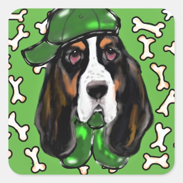 Basset Hound Fyrkantigt Klistermärke (Framsida)