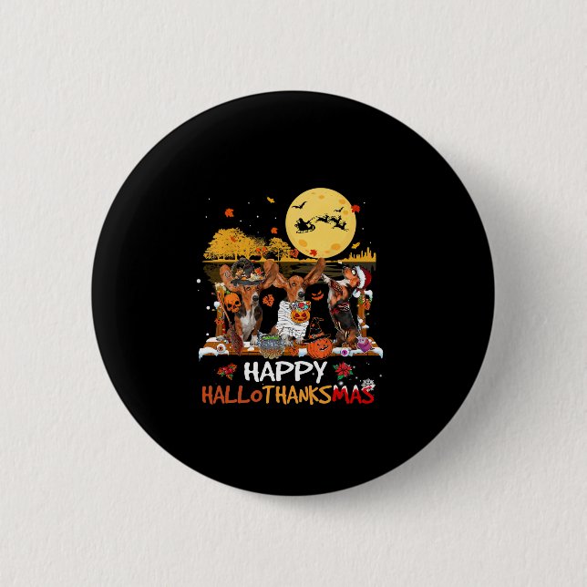 Basset Hound Glad Hallothanksmas Halloween Tack Knapp (Framsida)