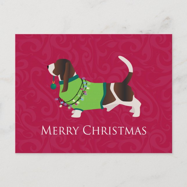 Basset Hound God jul Design Helg Vykort (Framsida)