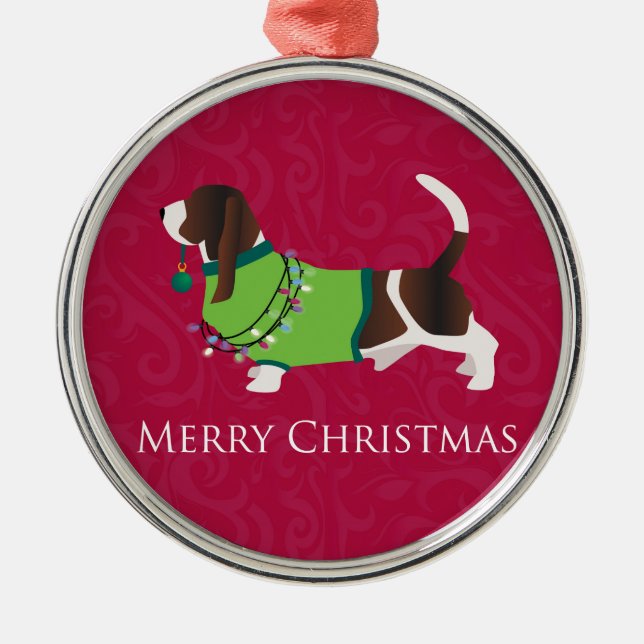 Basset Hound God jul Design Julgransprydnad Metall (Framsidan)