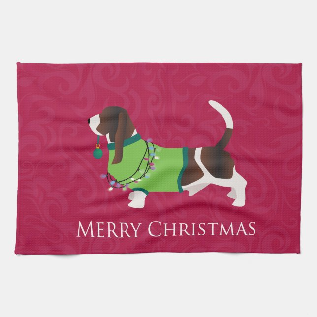 Basset Hound God jul Design Kökshandduk (Horisontell)