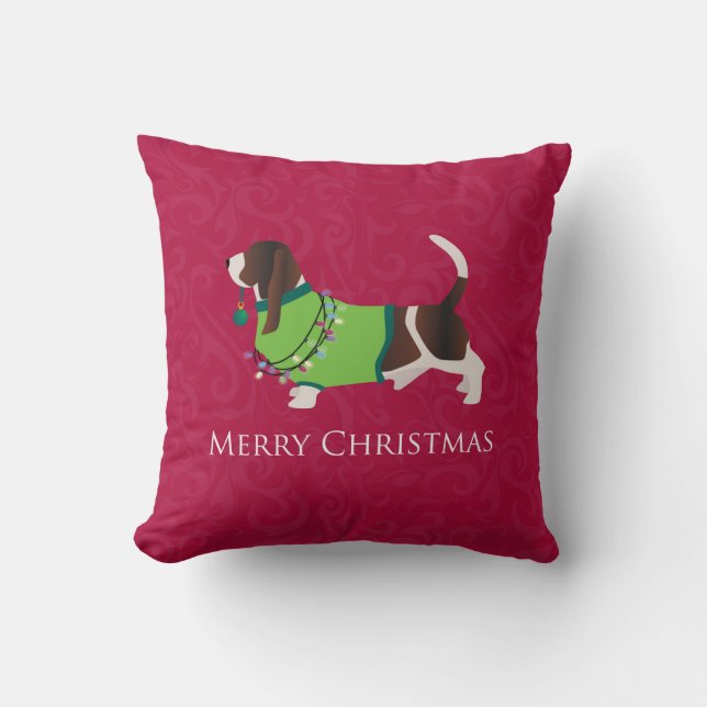 Basset Hound God jul Design Kudde (Framsida)