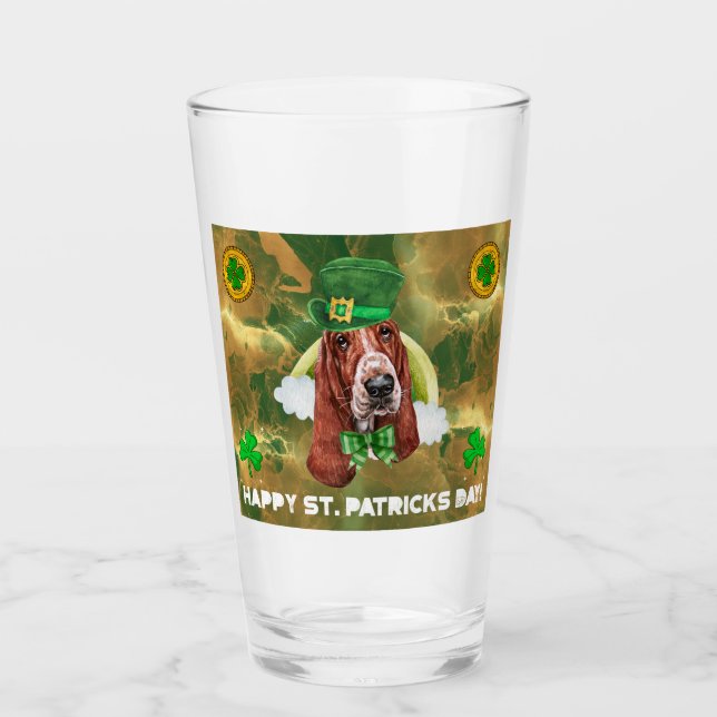 Basset Hound Guld Lycklig St. Patricks Day Glaskopp (Framsida)