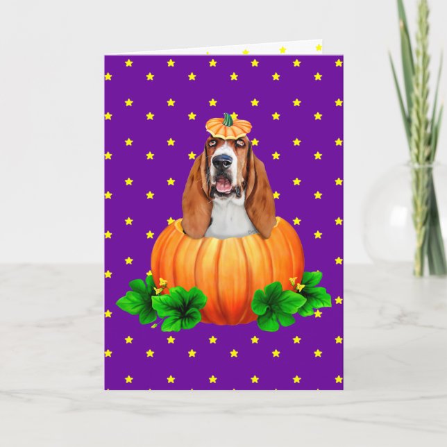Basset Hound Halloween Jack-O-Lantern Kort (Framsida)