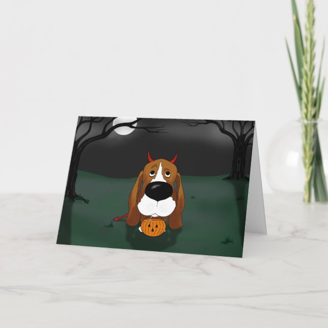 Basset Hound Halloween Kort (Framsida)