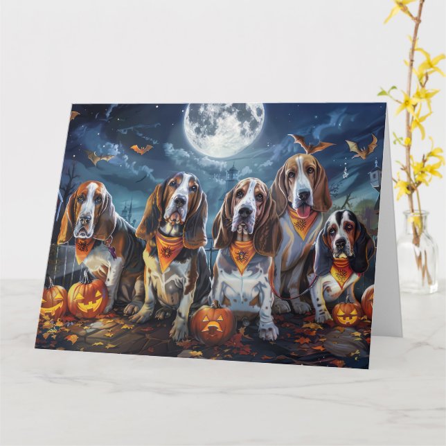 Basset Hound Halloween Spooky Kort (Gul blomma)