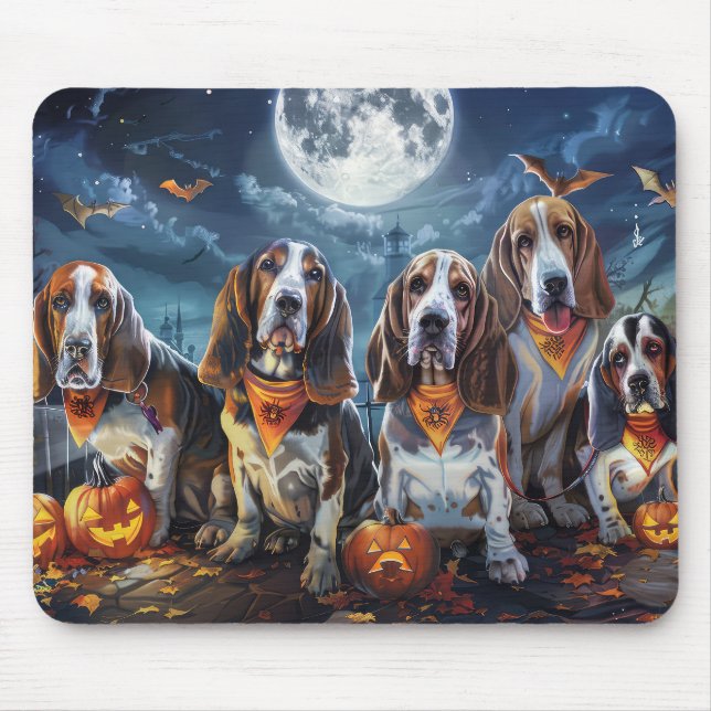 Basset Hound Halloween Spooky Musmatta (Framsidan)