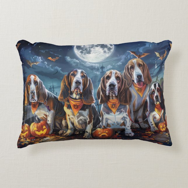 Basset Hound Halloween Spooky Prydnadskudde (Framsidan)