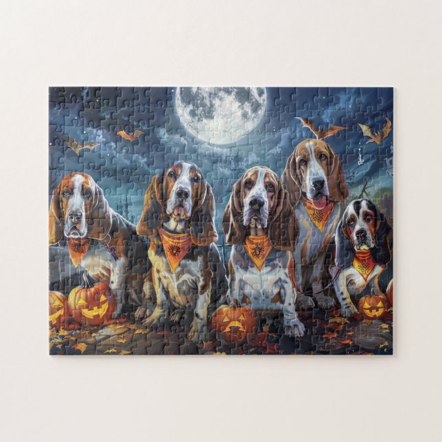 Basset Hound Halloween Spooky Pussel (Horisontell)