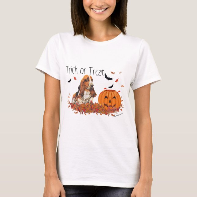 Basset Hound Halloween T Shirt (Framsida)