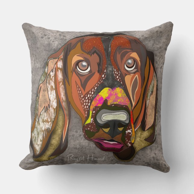 Basset Hound handmålad Dekorativ kudde (Framsida)
