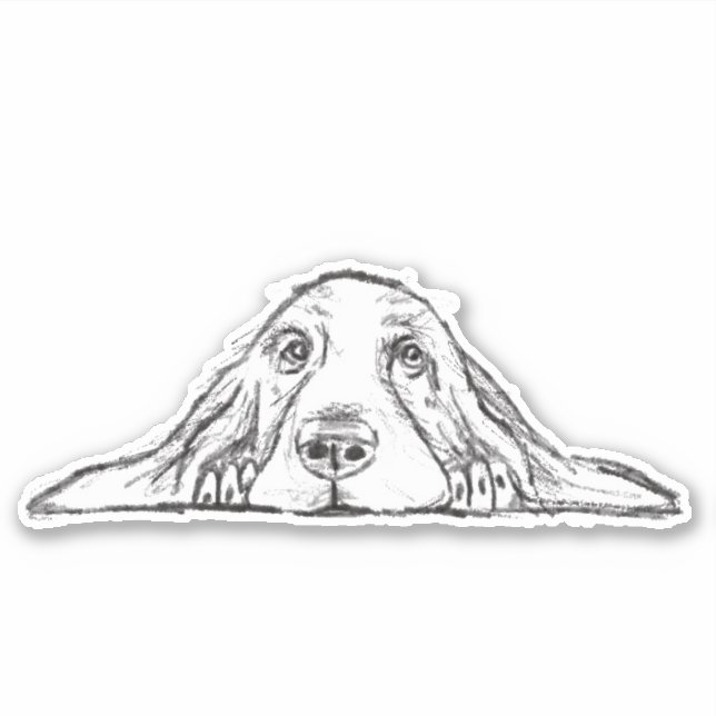 Basset hound handritad svart-vit enkel dekal (Framsida)