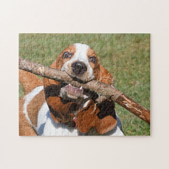Basset Hound Happity är ett stift Pussel (Horisontell)