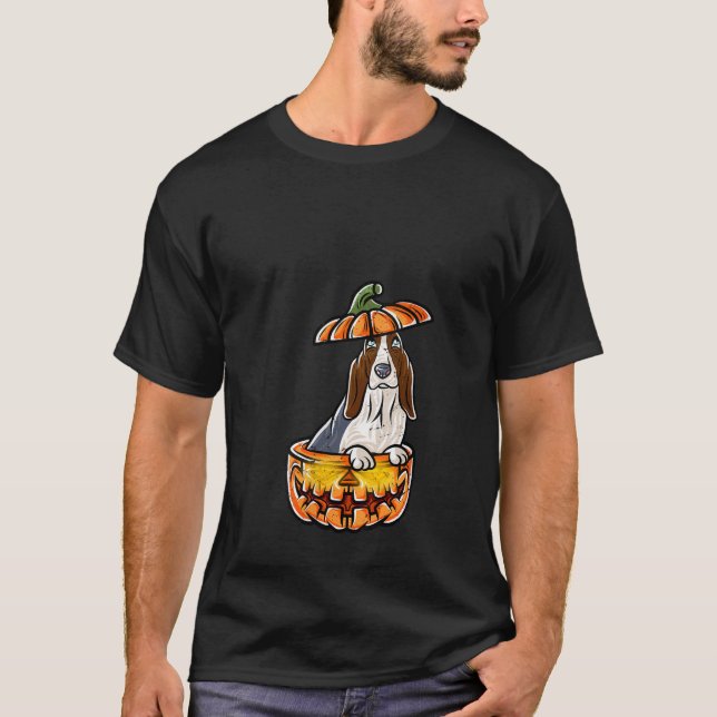 Basset Hound Happy halloween Pumpkin Hund V Nacke  T Shirt (Framsida)