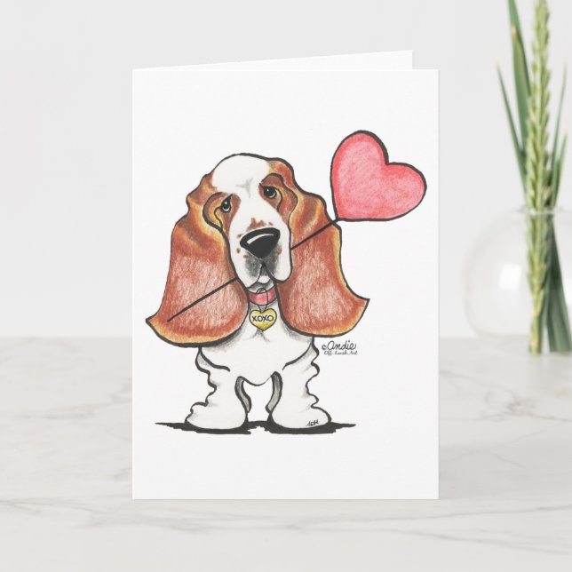 Basset Hound Heart Balloon Helgkort (Framsida)