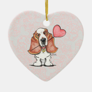 Basset Hound Heart Balloon Julgransprydnad Keramik