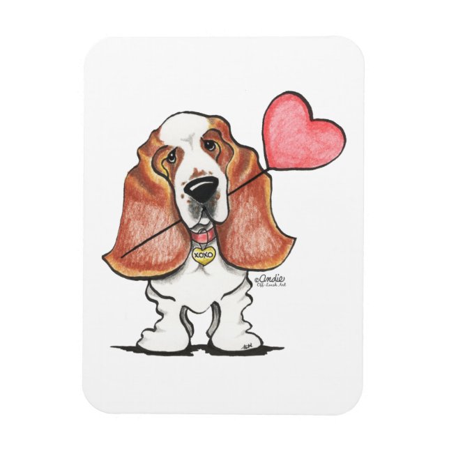 Basset Hound Heart Balloon Magnet (Vertikal)