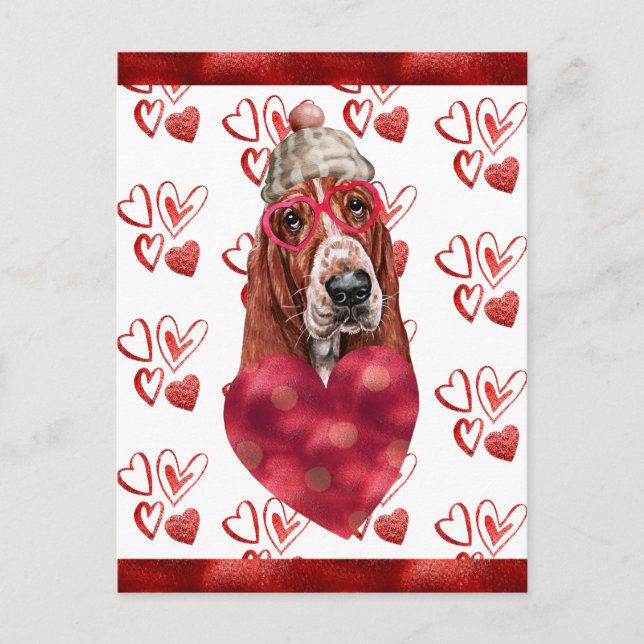 Basset Hound Hearts Hund älskare Valentine Gift Helg Vykort (Framsida)
