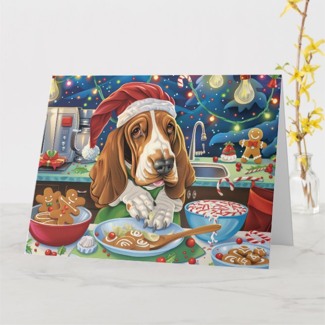 Basset Hound Helgdag Baking: Festive jul Kort (Gul blomma)