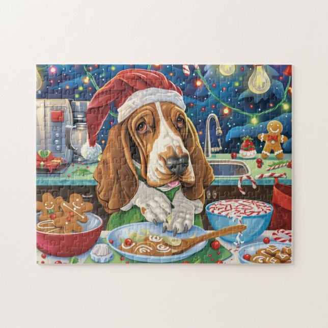 Basset Hound Helgdag Baking: Festive jul Pussel (Horisontell)