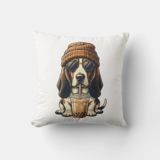 Basset Hound Hipster Hund Dricker Iced Coffee Kudde