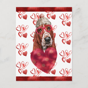 Basset Hound Hjärta Hundälskare Alla Hjärtans Dag  Helg Vykort