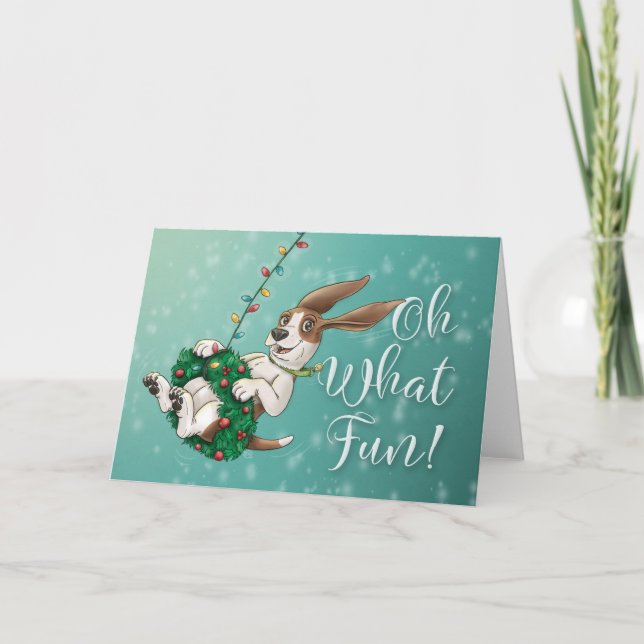 Basset Hound Holiday Card - Oh What Fun! Tack Kort (Framsida)