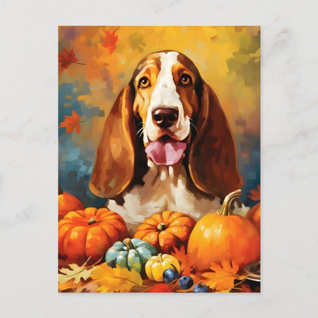 Basset Hound Höst Tacksgiving  Vykort (Framsida)