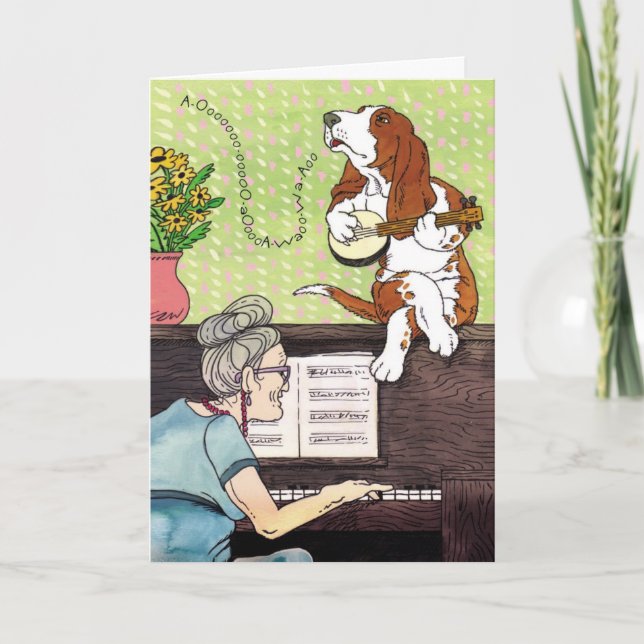 Basset Hound - Howling Birthday Kort (Framsida)