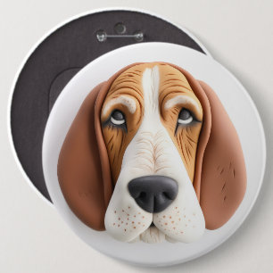 Basset Hound Hund 3D Inspirerad Knapp