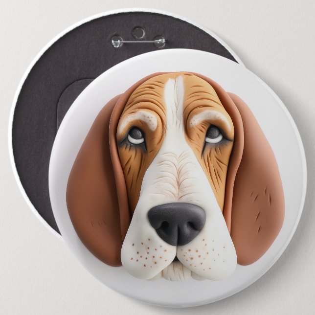 Basset Hound Hund 3D Inspirerad Knapp (Framsida & baksida)