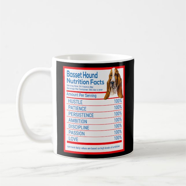 Basset Hound Hund aveln Owner Funny Nutrition Fact Kaffemugg (Vänster)