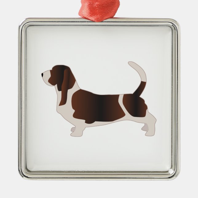 Basset Hound Hund aveln Silhouette Illustration Julgransprydnad Metall (Framsidan)