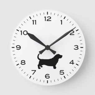Basset Hound Hund aveln Silhouette Round Clock Rund Klocka