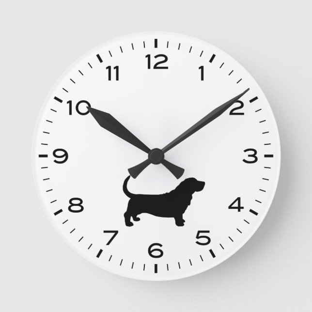 Basset Hound Hund aveln Silhouette Round Clock Rund Klocka (Framsida)