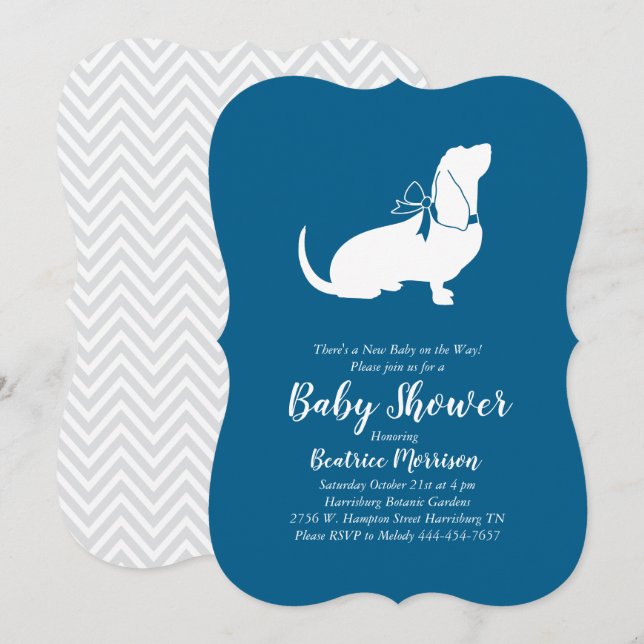 Basset Hound Hund Baby Shower Boy Blue Inbjudningar (Fram/baksida)