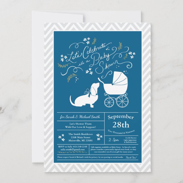 Basset Hound Hund Baby Shower Boy Blue Inbjudningar (Framsida)