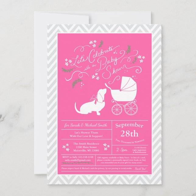 Basset Hound Hund Baby Shower Girl Rosa Inbjudningar (Framsida)