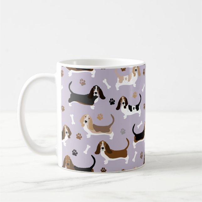 Basset Hound Hund Bones och Tass Coffee Mugg (Vänster)