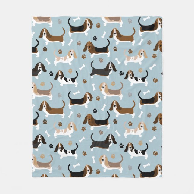 Basset Hound Hund Bones och Tass Fleece Blanket (Framsidan)