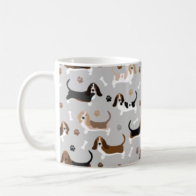 Basset Hound Hund Bones och Tass  Kaffemugg (Vänster)