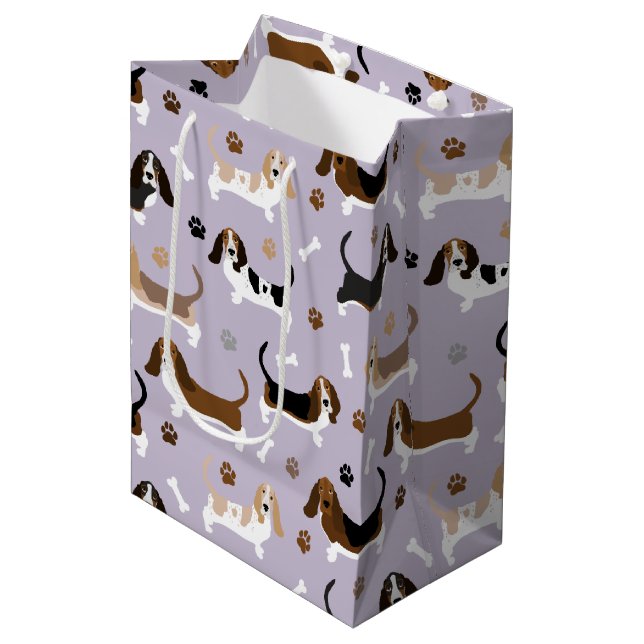 Basset Hound Hund Bones och Tass Medium Gift Bag B (Framsidan Vinklad)