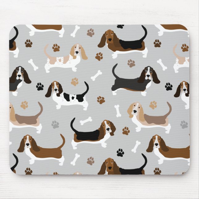 Basset Hound Hund Bones och Tass Musmatta (Framsidan)