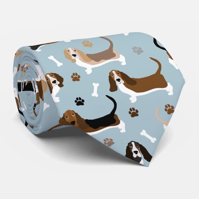 Basset Hound Hund Bones och Tass Neck Tie Slips (Rullad)