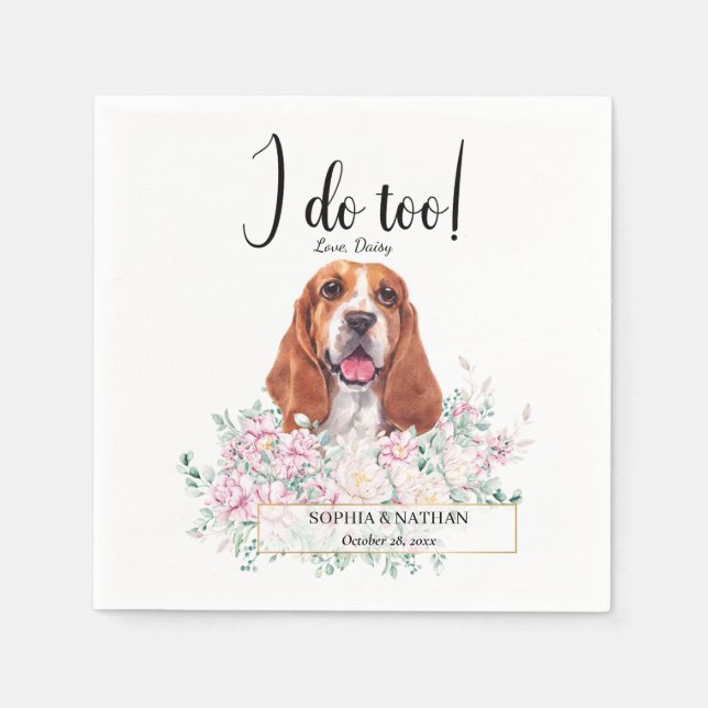 Basset Hound Hund Bröllop Cocktail Napkins Pappersservett (Framsidan)